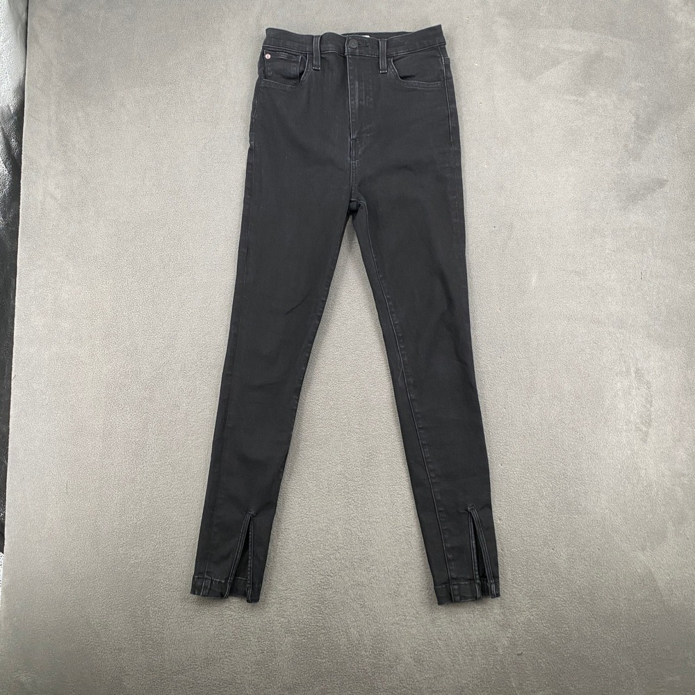 Hudson Womens High Rise Skinny Jeans Black Split Ankle Hem Size 25